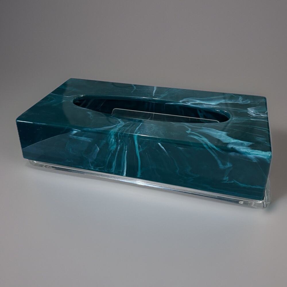 MCM Faux Marble Acrylic Lucite Plastic Tissue Box Holder Green 70's Horizontal - Picture 2 of 10